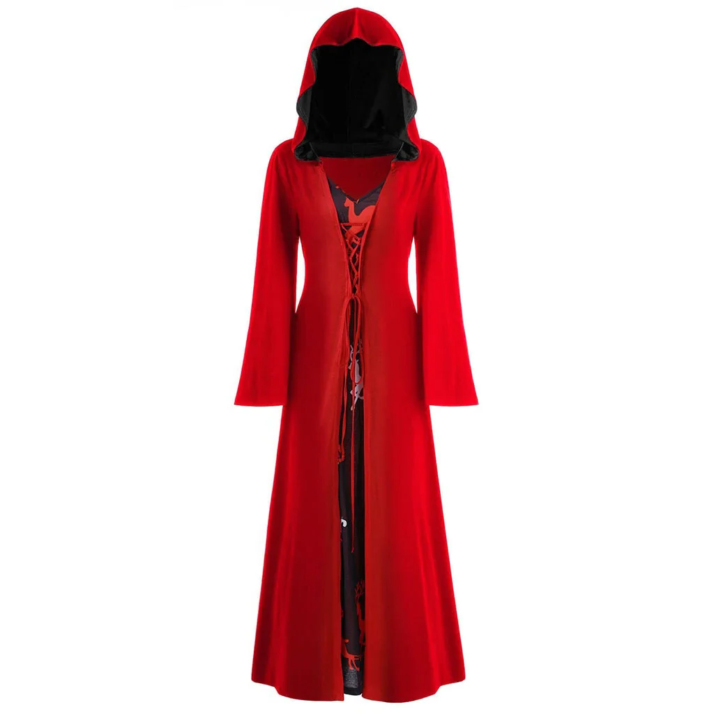 Official Medieval Dress Vampire Witch For Women Lace-up Hooded Cloak Robe