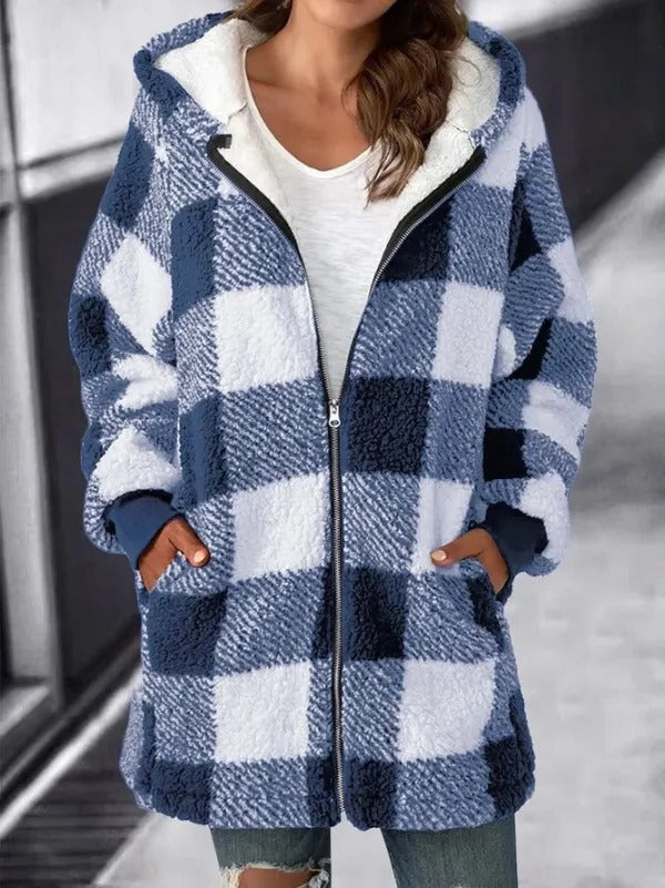 Women Oversized Hoodie Plaid Loose Overcoat