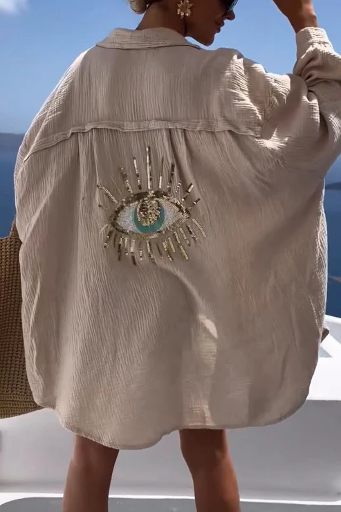 Evil Eye Shirt + Sequin Bead