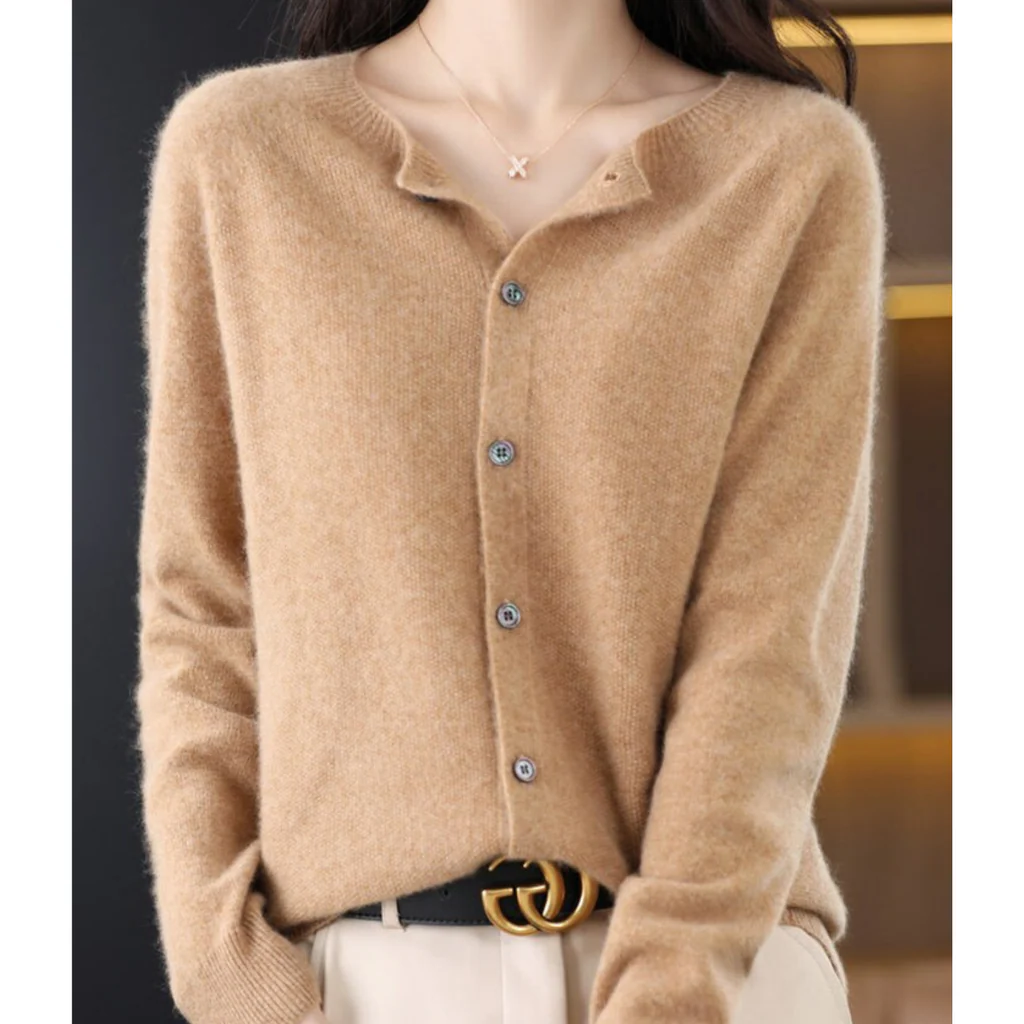 Women's round neck cardigan sweater