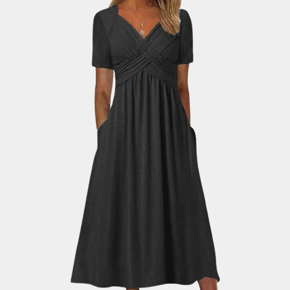 Elegant Ladies Summer Dress With V-neck