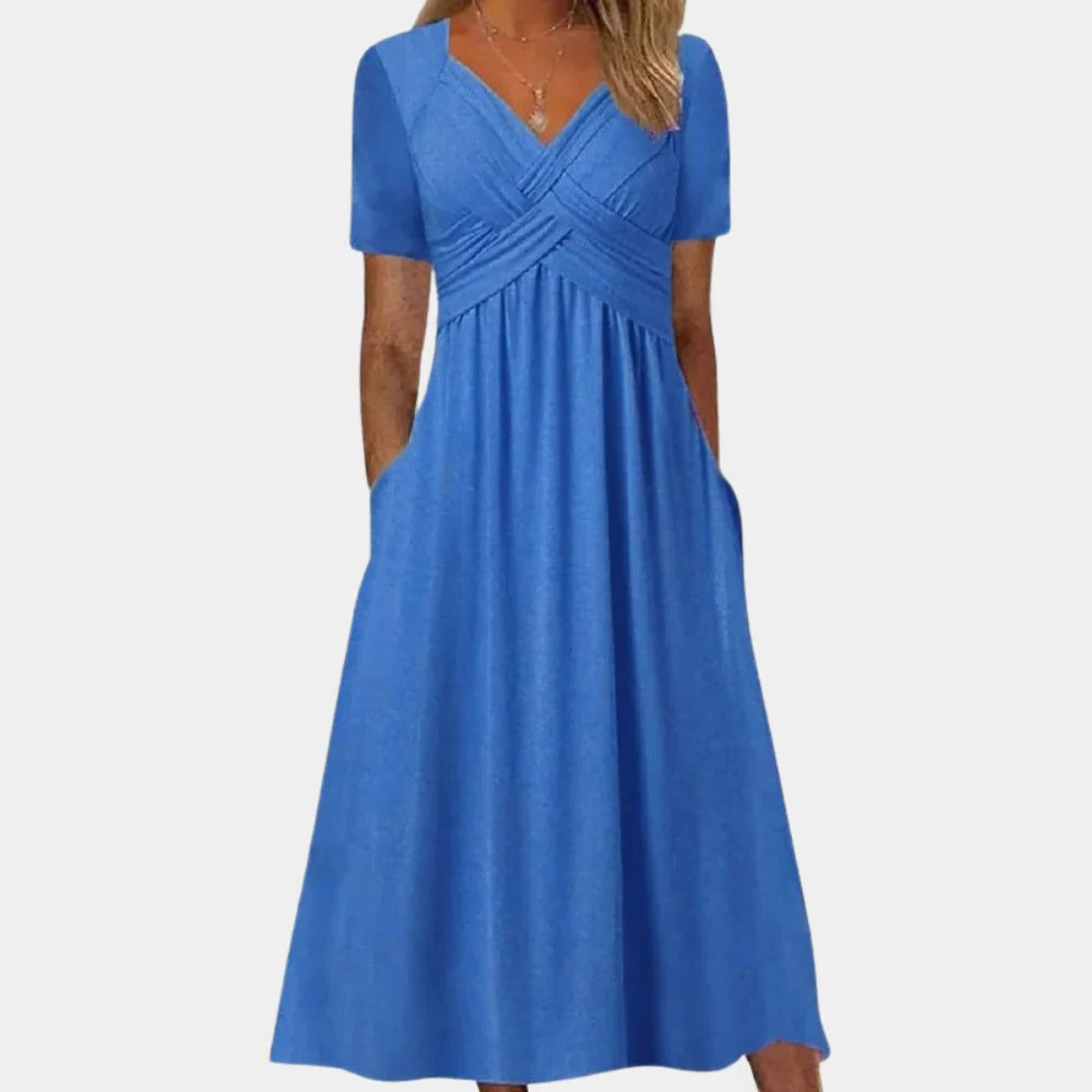 Elegant Ladies Summer Dress With V-neck