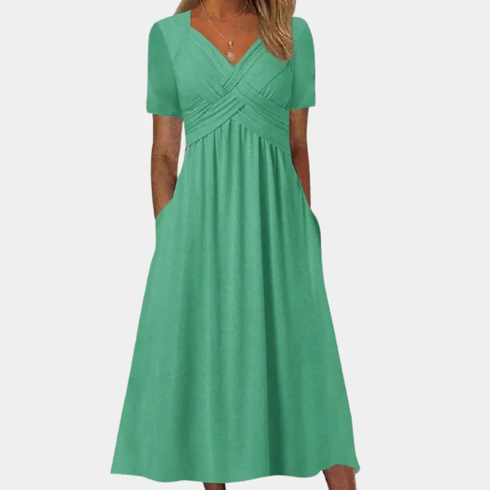 Elegant Ladies Summer Dress With V-neck