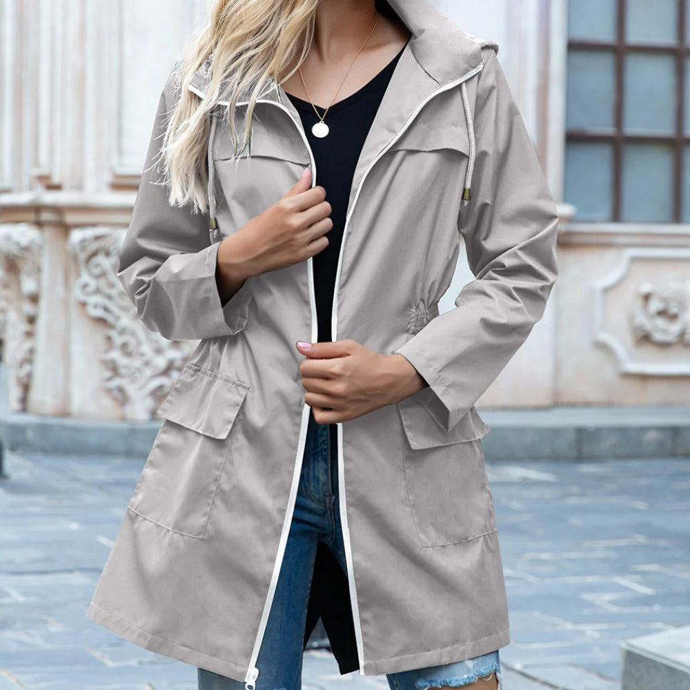 Stylish Zipper Trench Coat For Women