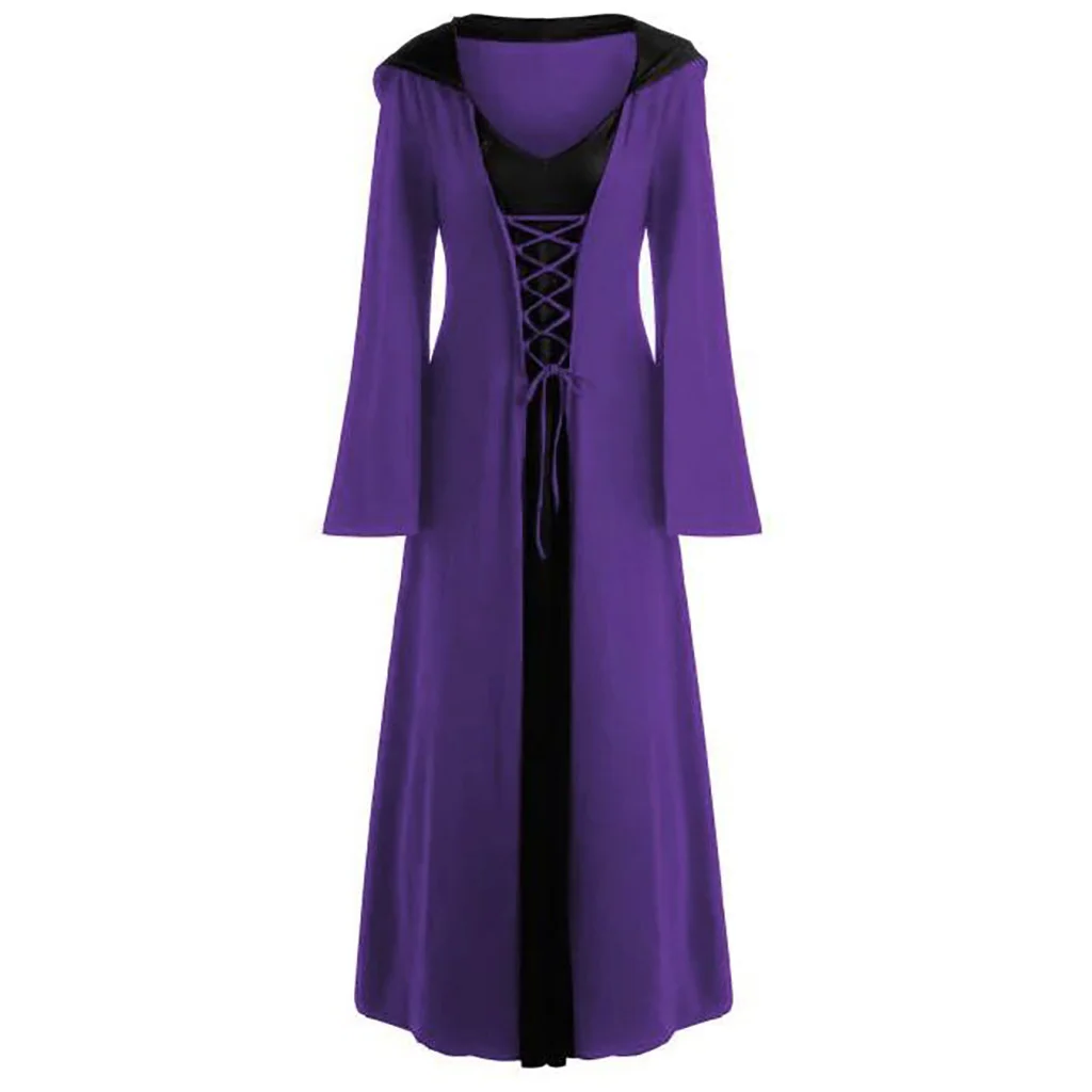 Official Medieval Dress Vampire Witch For Women Lace-up Hooded Cloak Robe