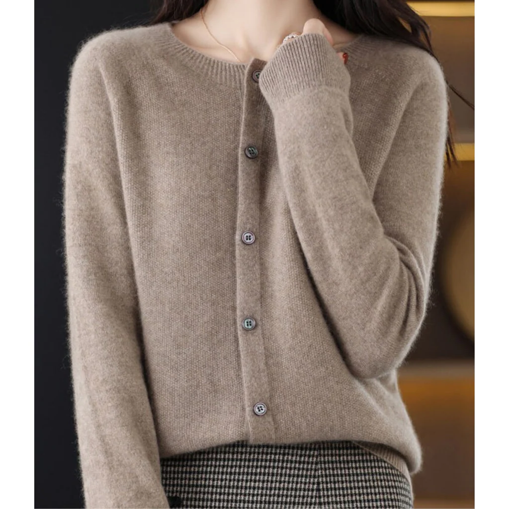 Women's round neck cardigan sweater
