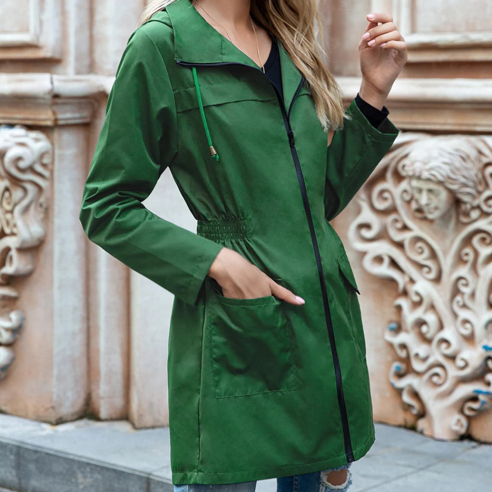 Stylish Zipper Trench Coat For Women