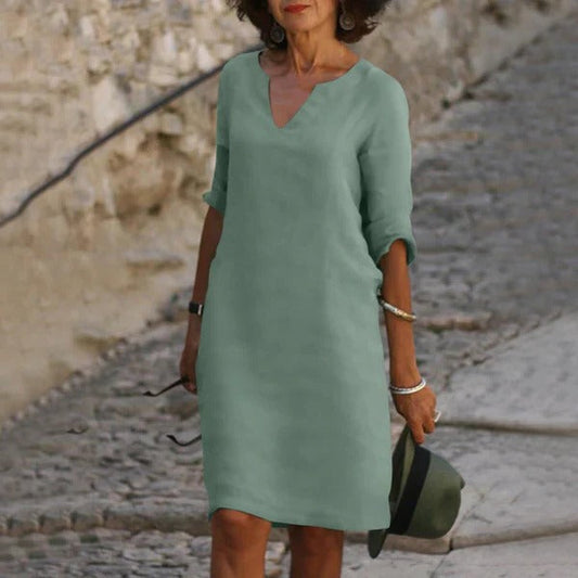 V-Neck Three-Quarter Sleeve Dress