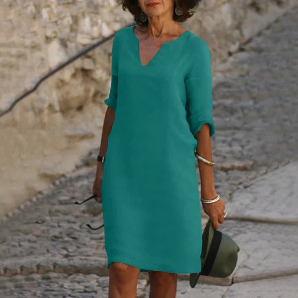 V-Neck Three-Quarter Sleeve Dress