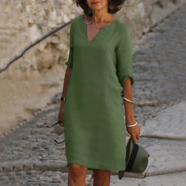 V-Neck Three-Quarter Sleeve Dress