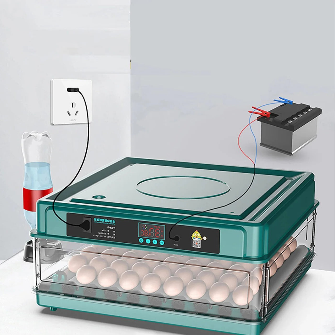 Digital Egg Incubator with Adjustable Tray - EU Plug, Light Tester & Turner for Hatching Chickens, Birds & More