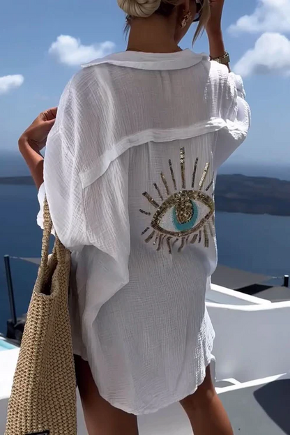 Evil Eye Shirt + Sequin Bead