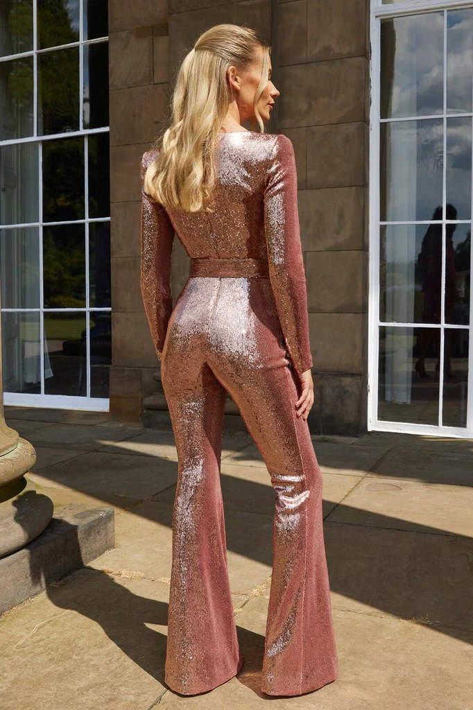 Sequin long-sleeved jumpsuit