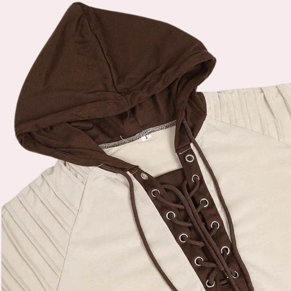 Modern men's sweatshirt with lace-up closure and hood