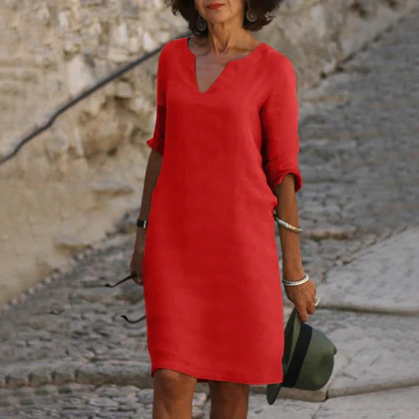 V-Neck Three-Quarter Sleeve Dress