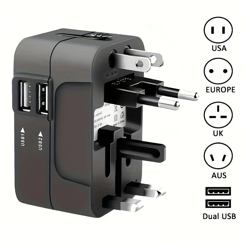 Worldwide Travel Adapter with Dual USB Charging Ports