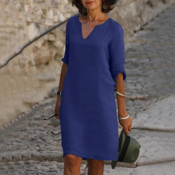 V-Neck Three-Quarter Sleeve Dress