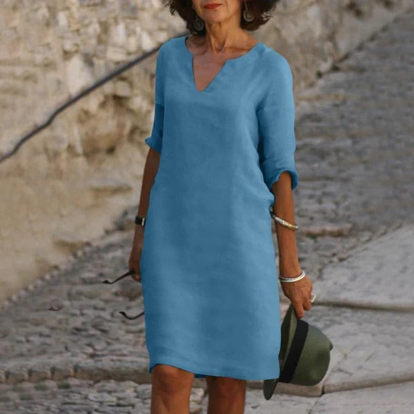 V-Neck Three-Quarter Sleeve Dress