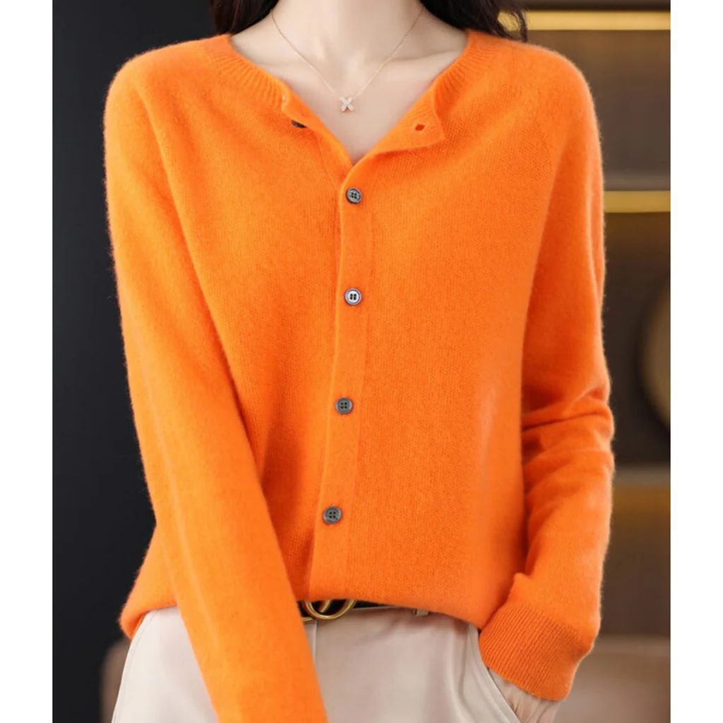 Women's round neck cardigan sweater