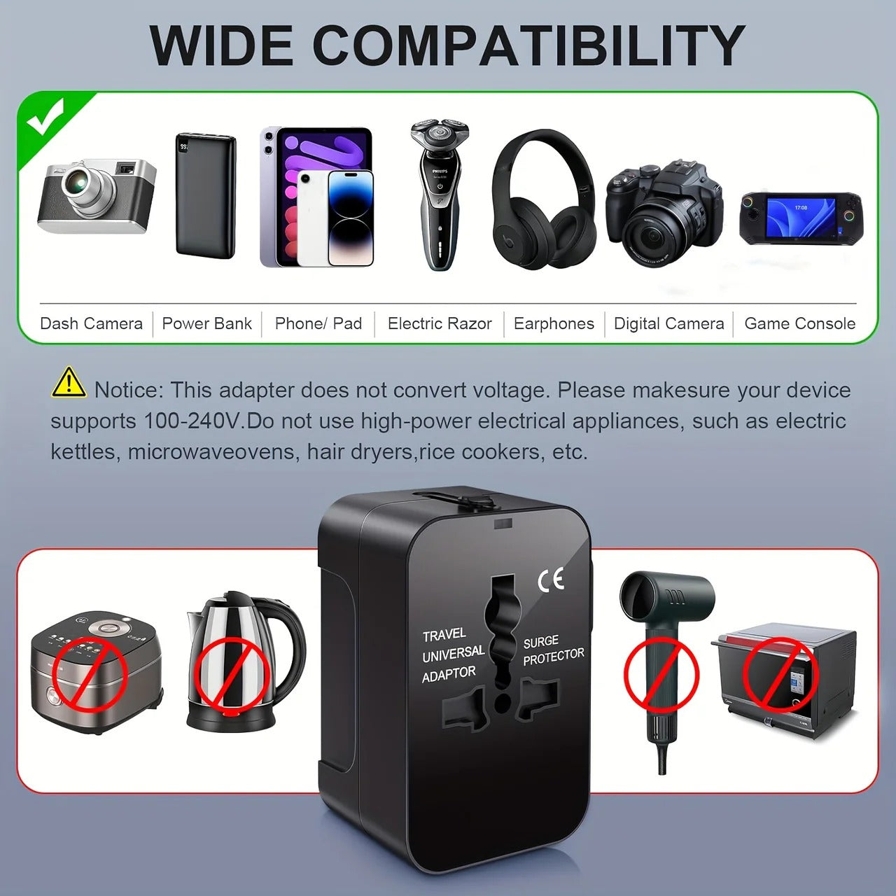 Worldwide Travel Adapter with Dual USB Charging Ports