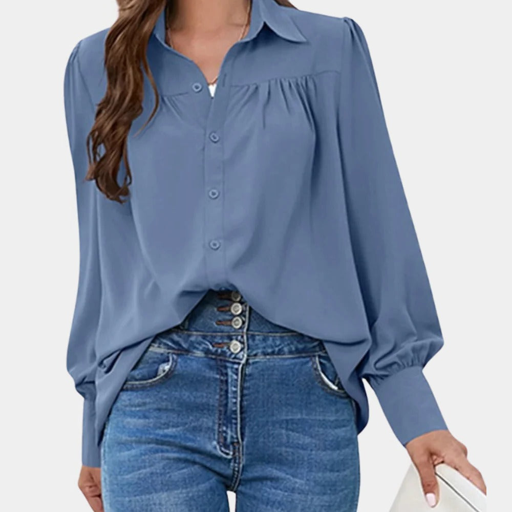 Pleated Long Sleeve Women's Blouse