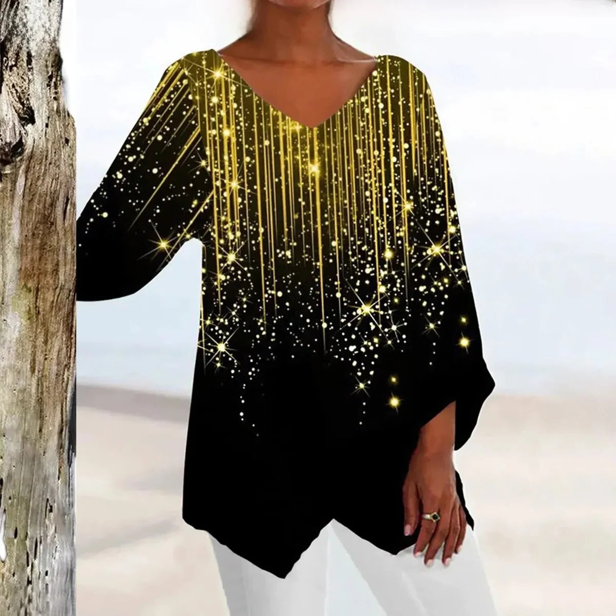 Women's vintage V-neck top with elegant fit