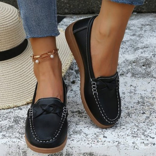 Women shoes Soft Leather Slip on Walking Loafers Shoes