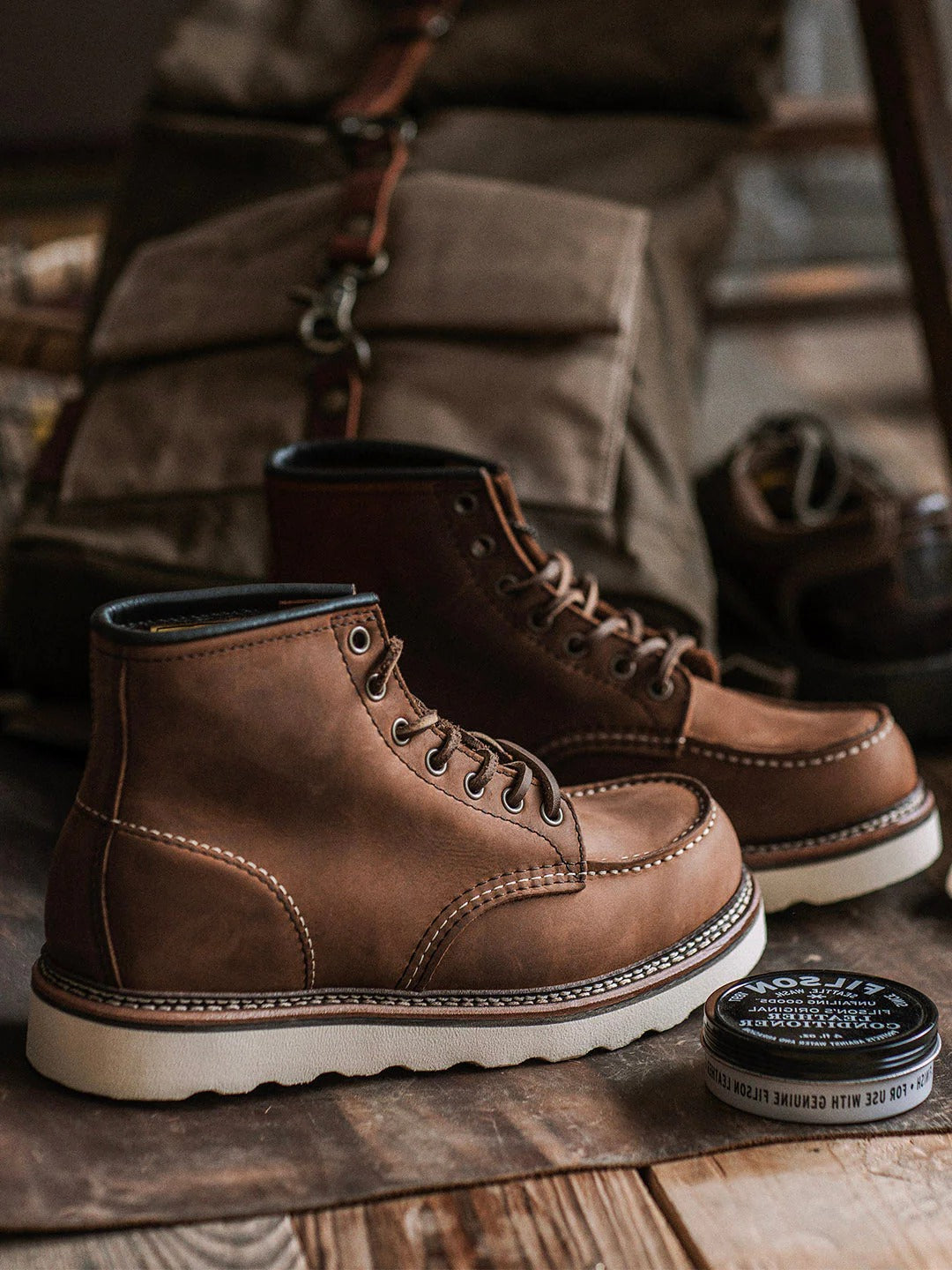 Men's Full Grain Leather Moccasin Toe Work Boots