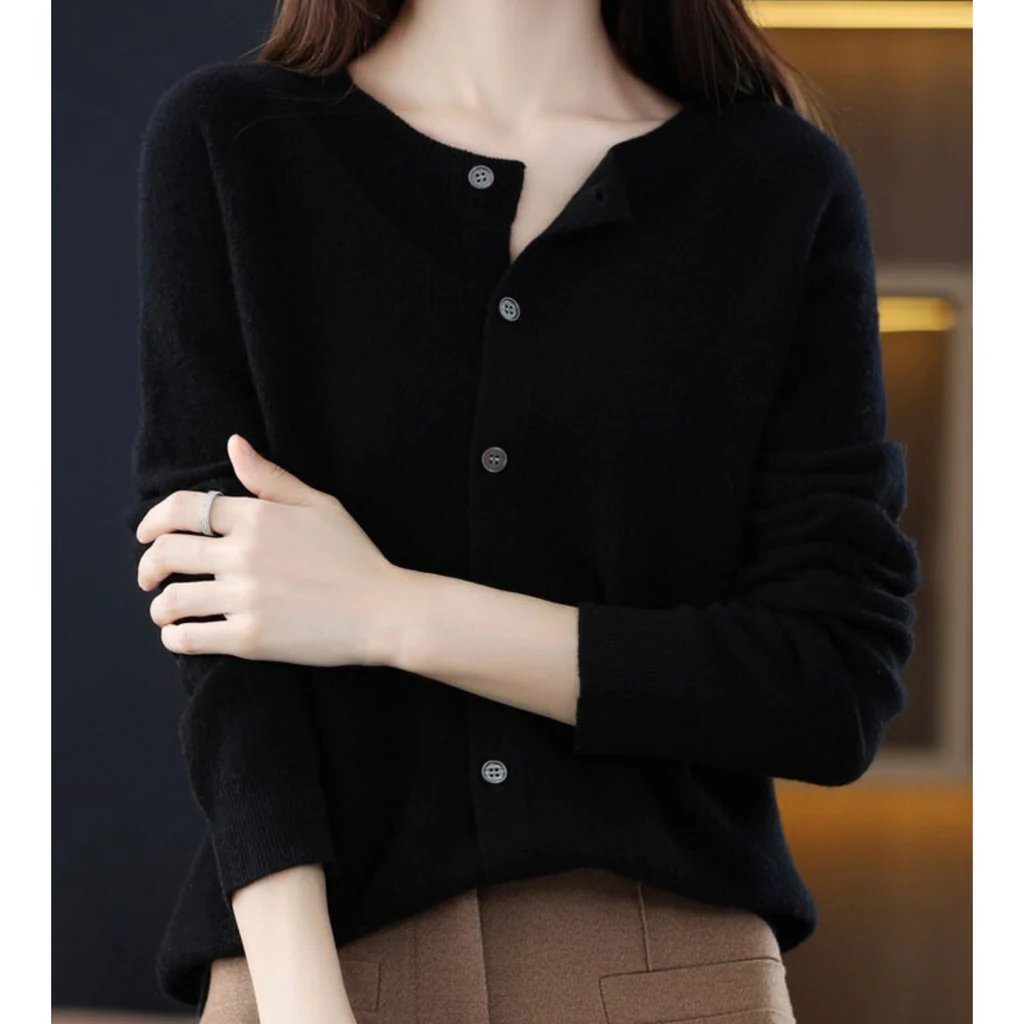 Women's round neck cardigan sweater