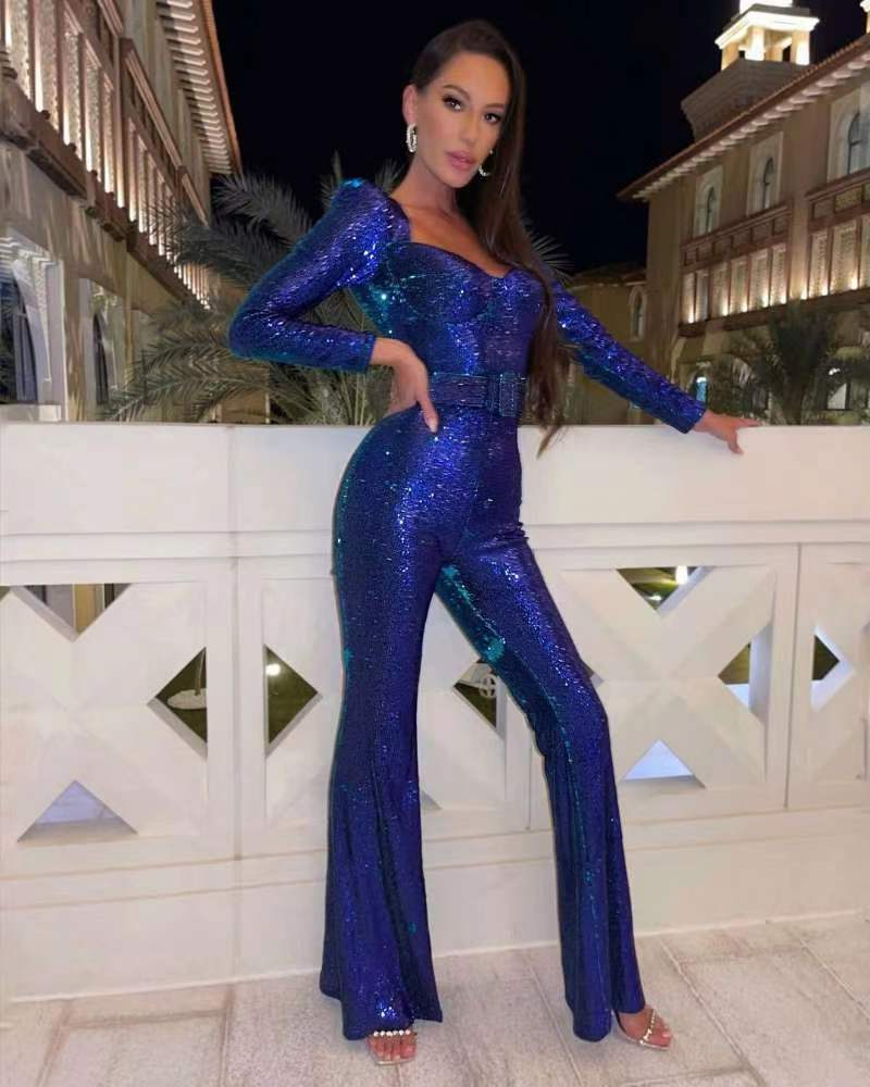 Sequin long-sleeved jumpsuit