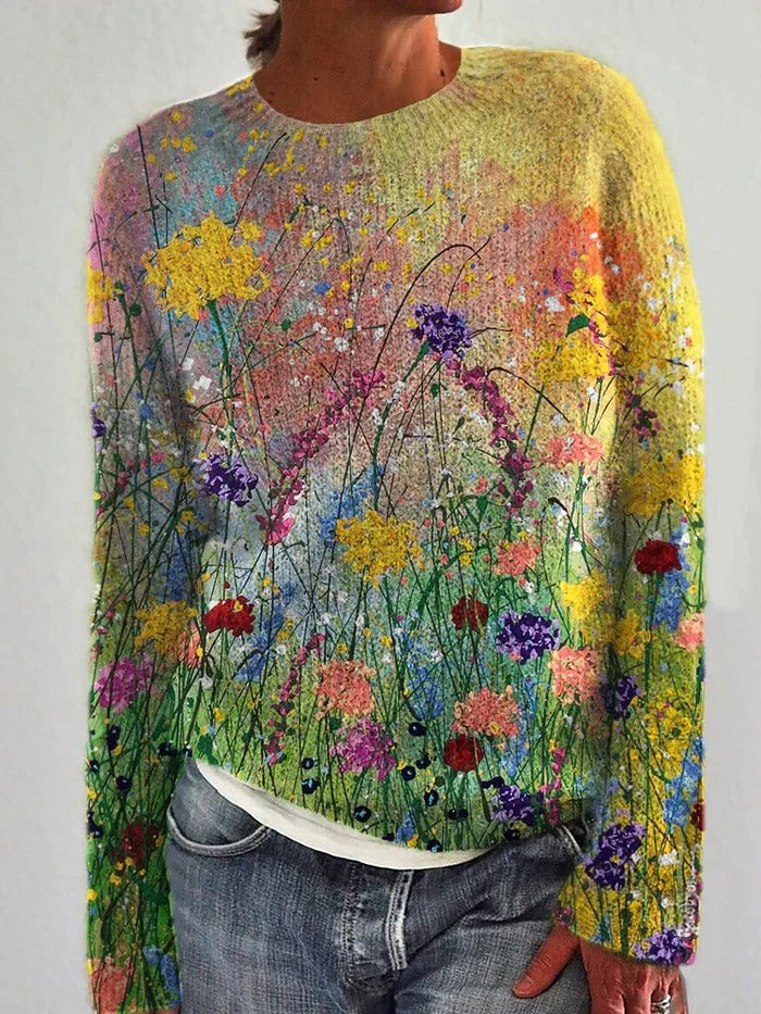 Flower Oil Painting Art Cozy Sweater