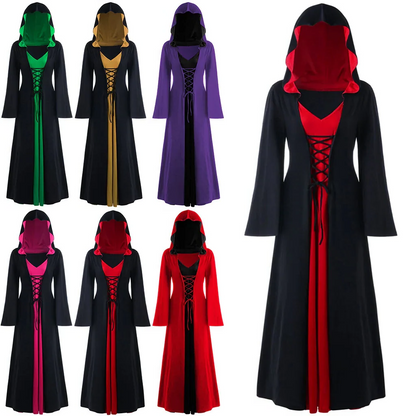 Official Medieval Dress Vampire Witch For Women Lace-up Hooded Cloak Robe