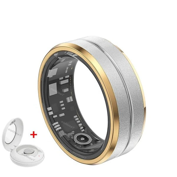 Titanium smart ring for men and women, designed to monitor blood pressure and track health metrics. Stylish and multifunctional.