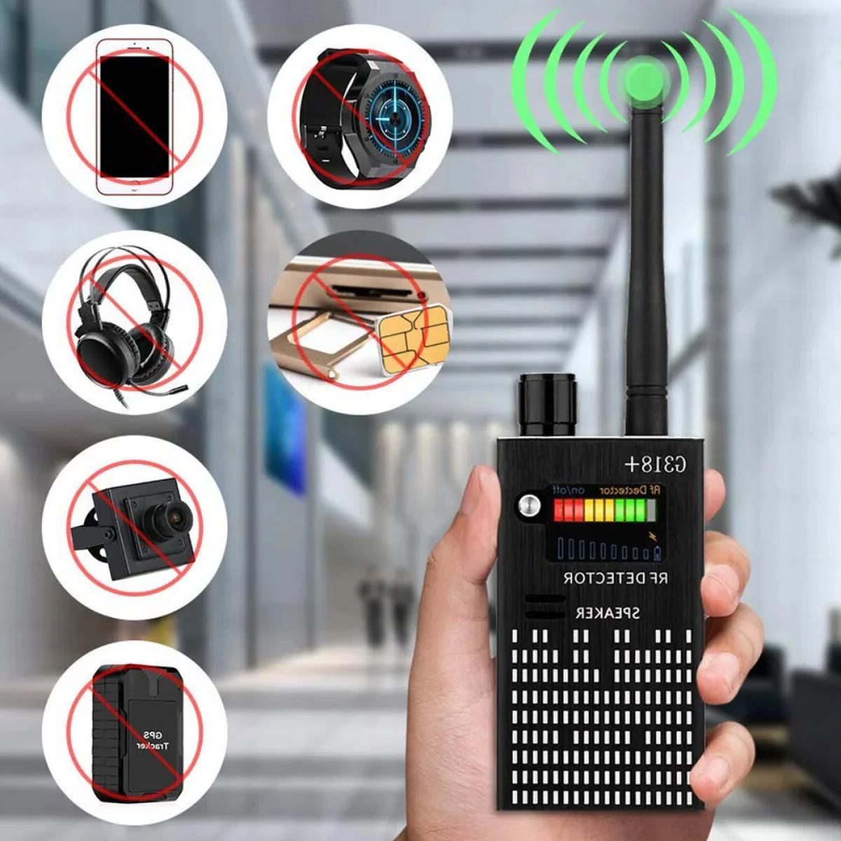 Spy Detector Device | RF Bug Detector, Hidden Camera & GPS Tracker Finder with Laser Lens - Anti-Spy Signal Protection