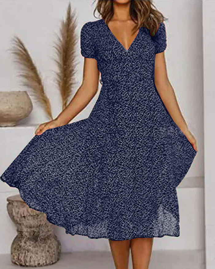 Floral Print V-Neck Chiffon Dress