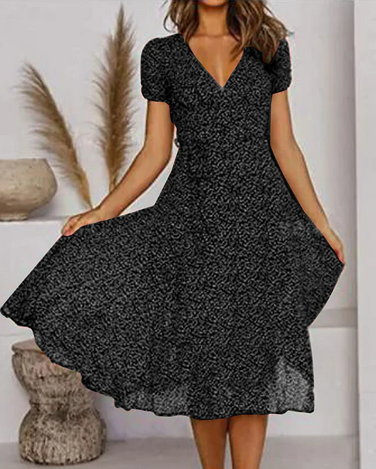 Floral Print V-Neck Chiffon Dress