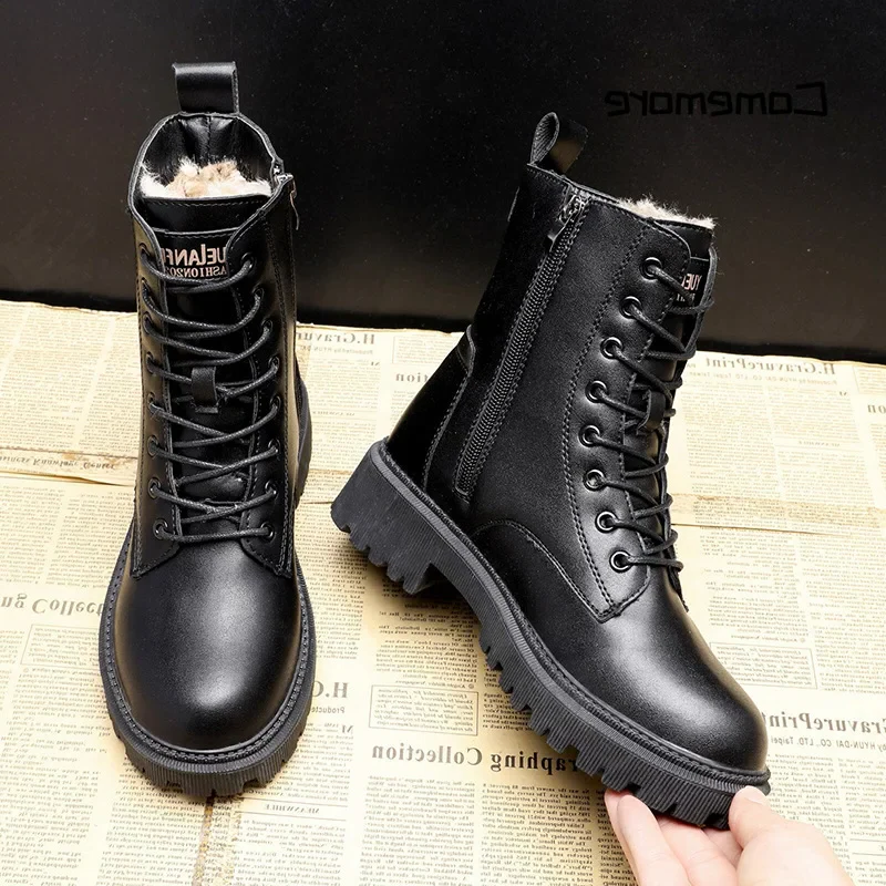 Stylish and durable black leather winter boots