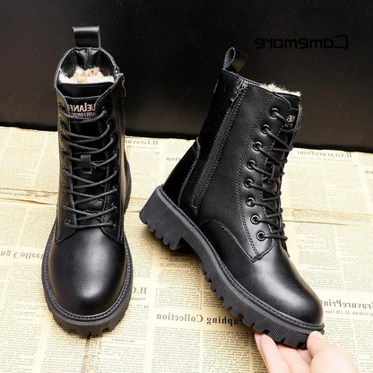 Stylish and durable black leather winter boots