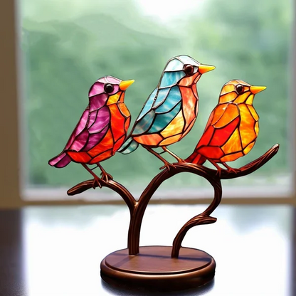 Colorful Birds on Branch Desktop Ornaments