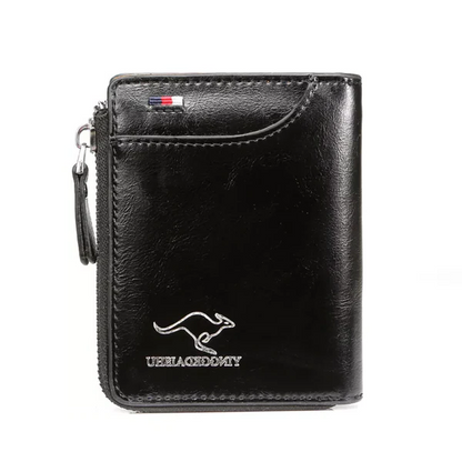 Men’s RFID Blocking Wallet with Zipper Multi Credit Card Holder Khaki + Brown + Black