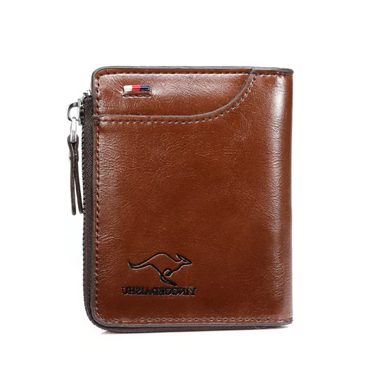 Men’s RFID Blocking Wallet with Zipper Multi Credit Card Holder Khaki + Brown + Black