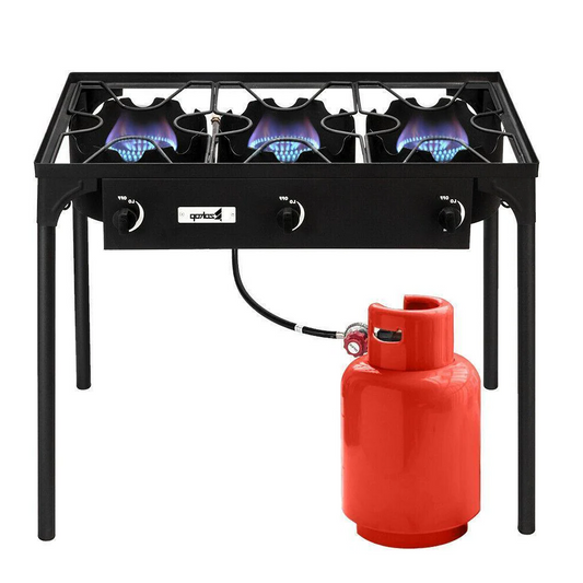 Outdoor Camping Stove Grill: Portable Propane 3-Burner Cooker (225,000 BTU)