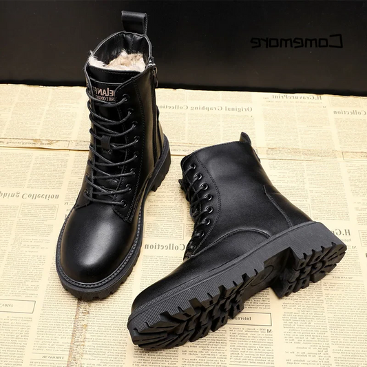 Stylish and durable black leather winter boots