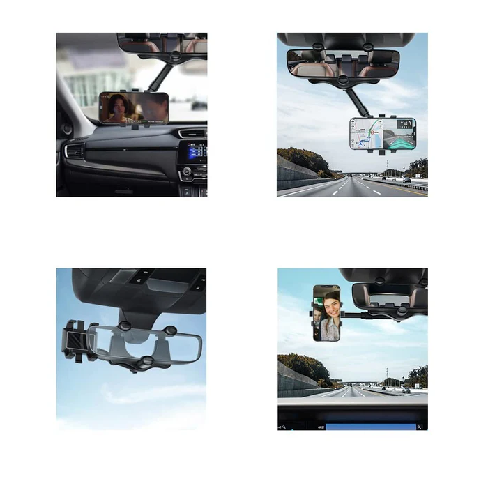 Rotatable and Retractable Car Phone Holder - 360 Degree Rear View Mirror Phone Holder