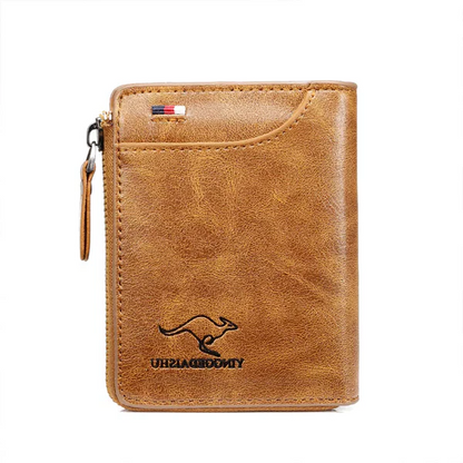 Men’s RFID Blocking Wallet with Zipper Multi Credit Card Holder Khaki + Brown + Black