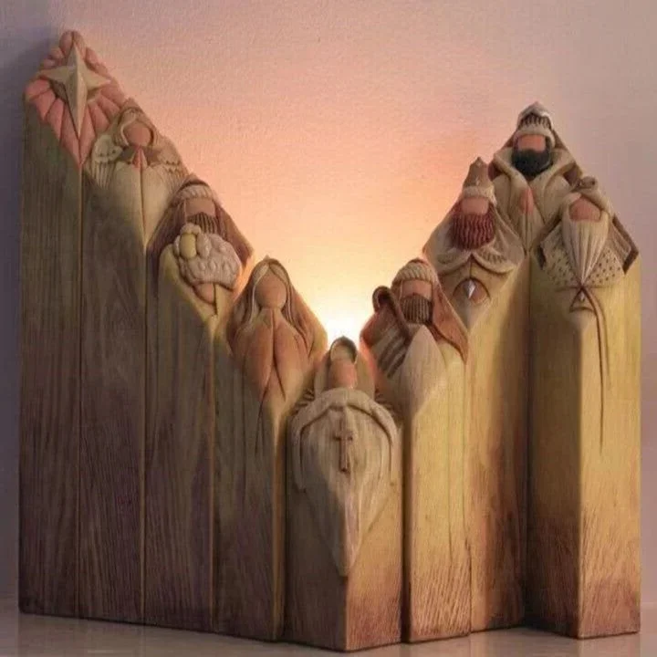 9pcs Heaven Nativity Tree Pillar Statues