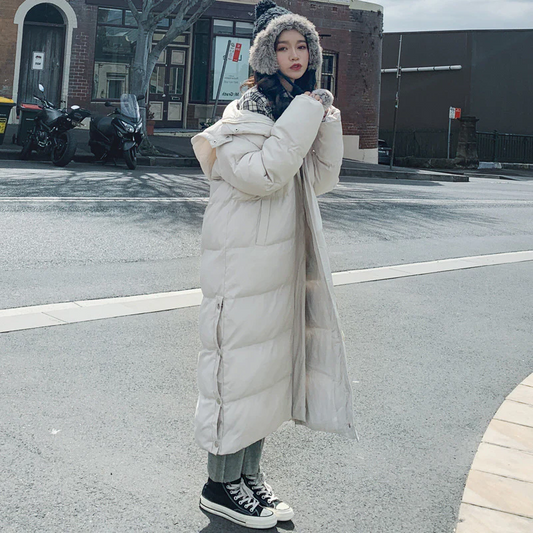 Long, quilted winter coat, warm and elegant