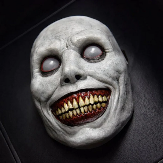 Creepy Smiling Face Evil Mask - Creepy White Eyed Demon Smiling Mask