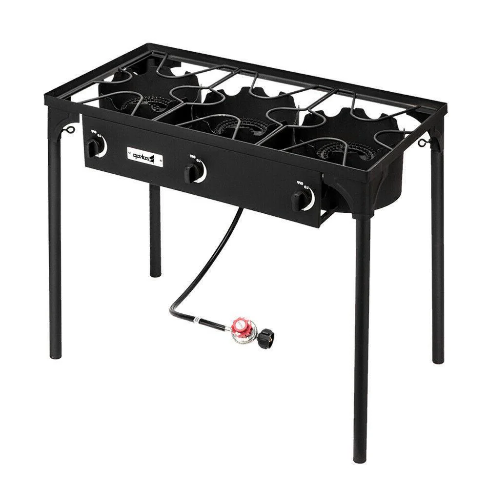 Outdoor Camping Stove Grill: Portable Propane 3-Burner Cooker (225,000 BTU)